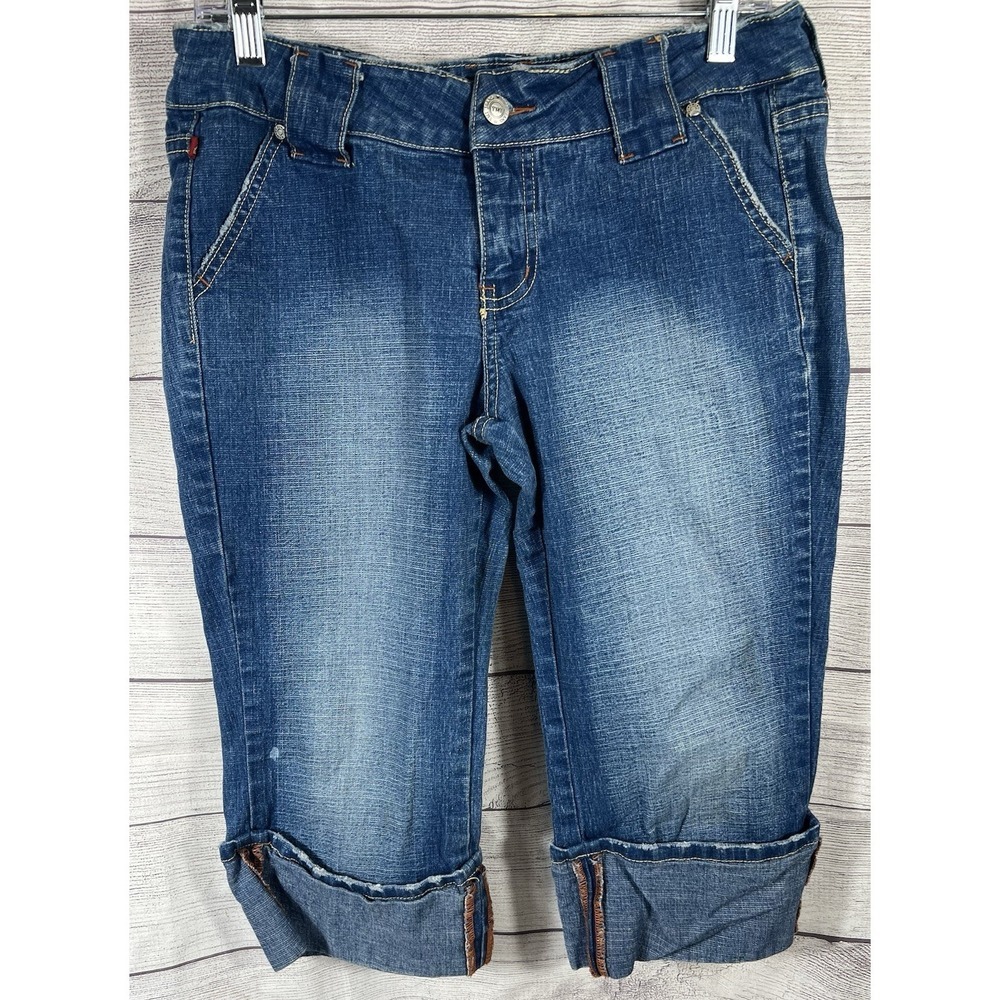 Vintage‎ Y2K YMI Denim Cuffed Capri Pants Juniors Size 11 Medium Wash Low Rise